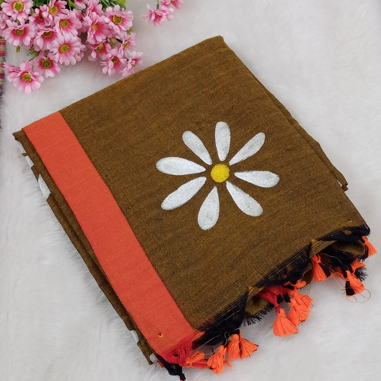 Hand painted Daisy Khadi cotton