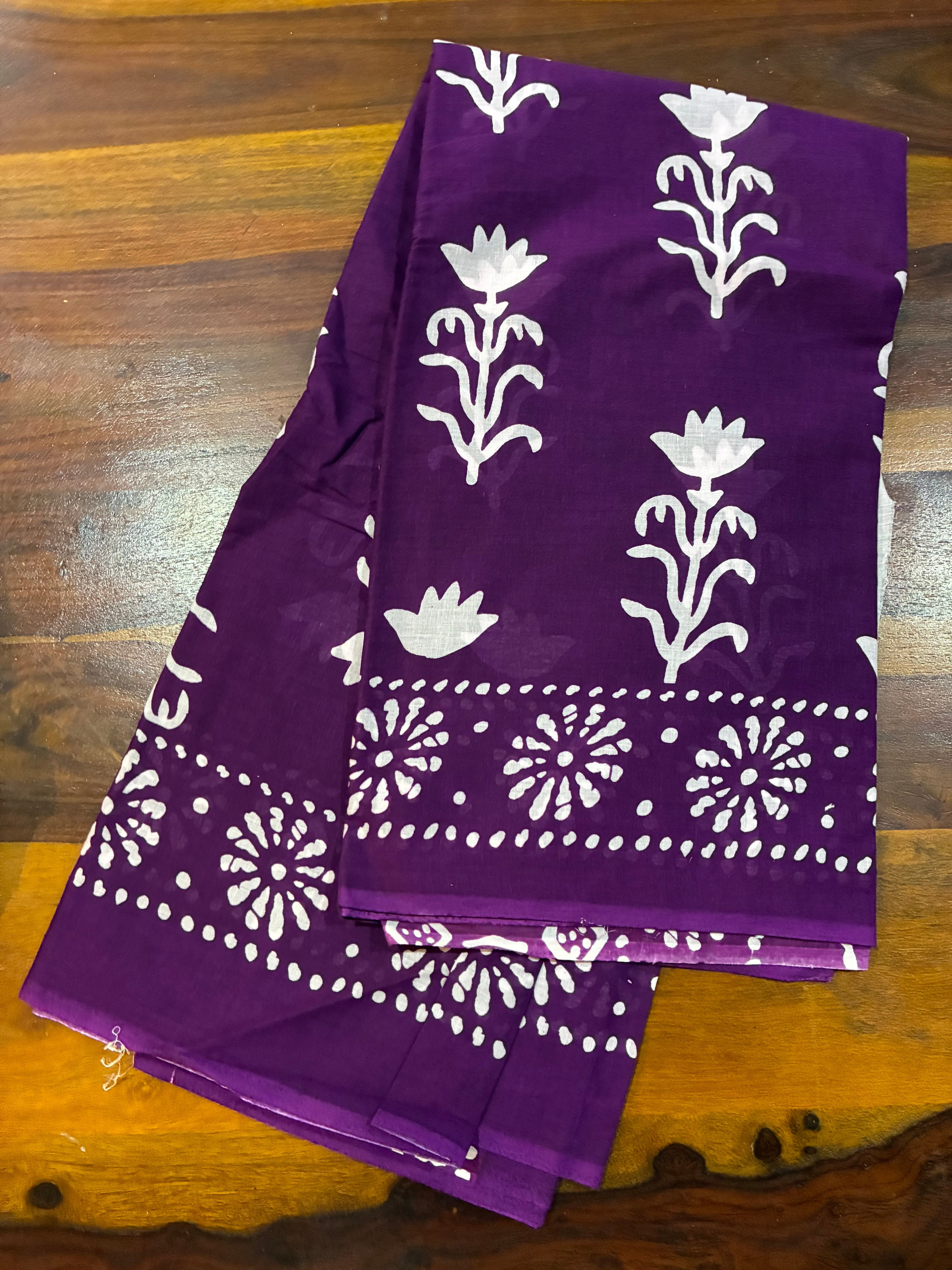 Cotton Mulmul Violet Designer Saree