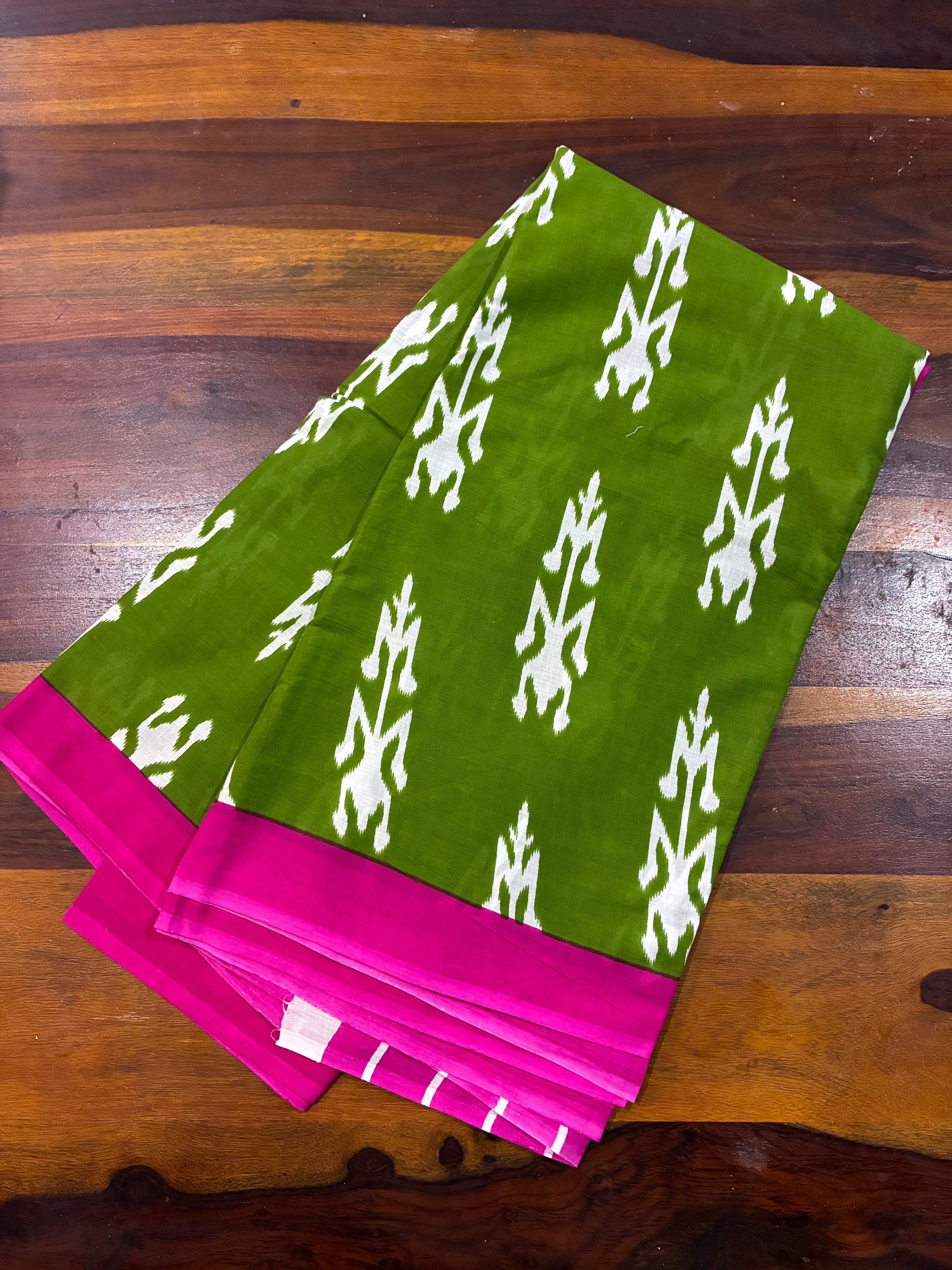 Cotton Mulmul Green Designer Saree