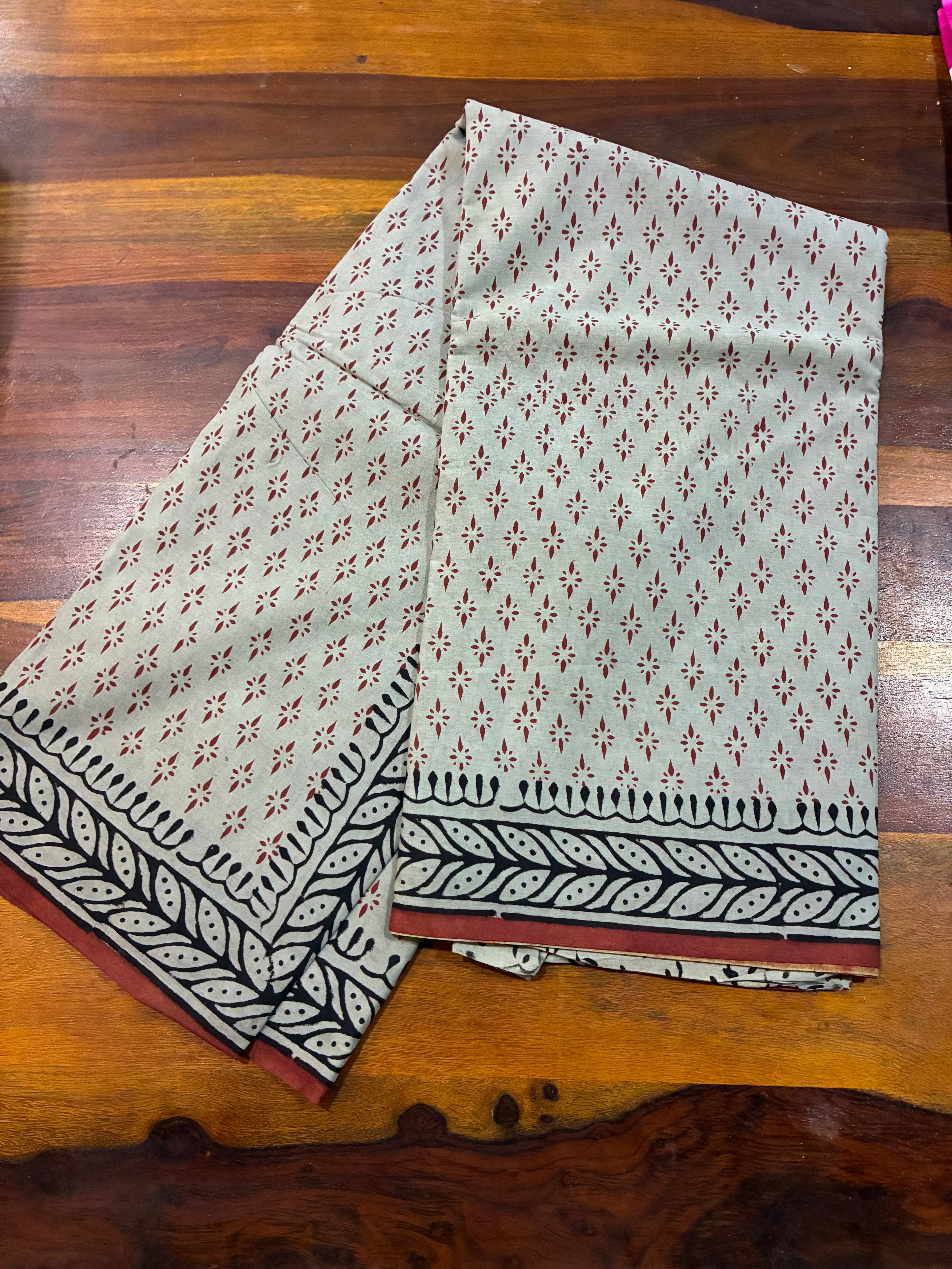 Grey Cotton Mulmul Designer Saree