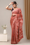 Terra Brown Cotton Mulmul saree