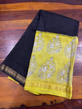 Maheswari Silk Bagru Print Saree - Black & Yellow