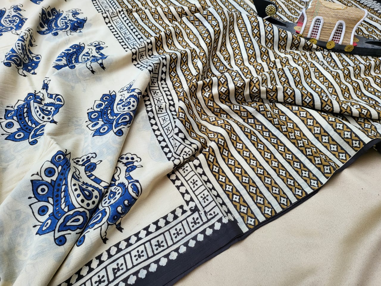 Peacock motif jaipuri mulmul saree