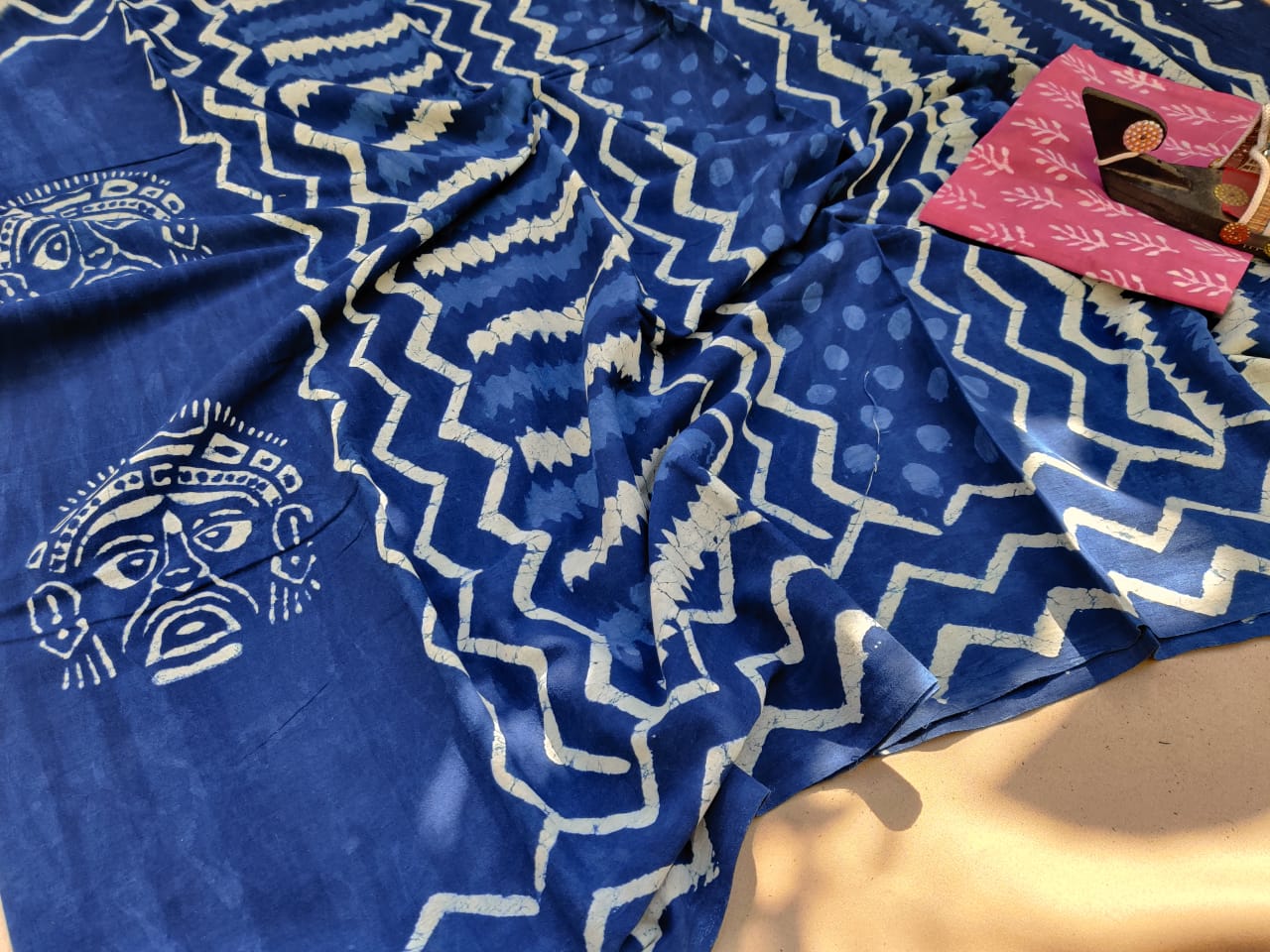 Tribel  face indigo with pink blouse