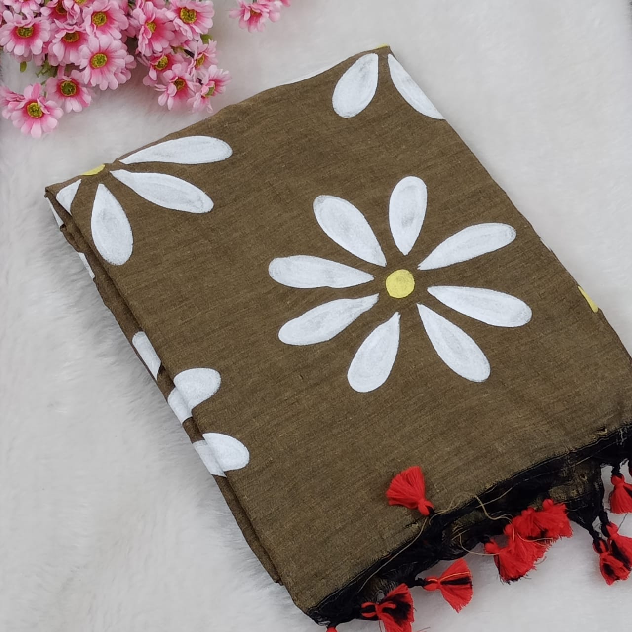 Hand painted Daisy Khadi cotton