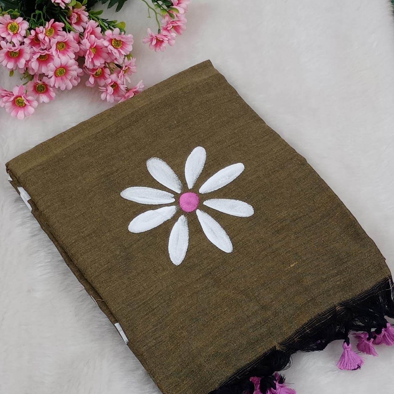 Hand painted Daisy Khadi cotton