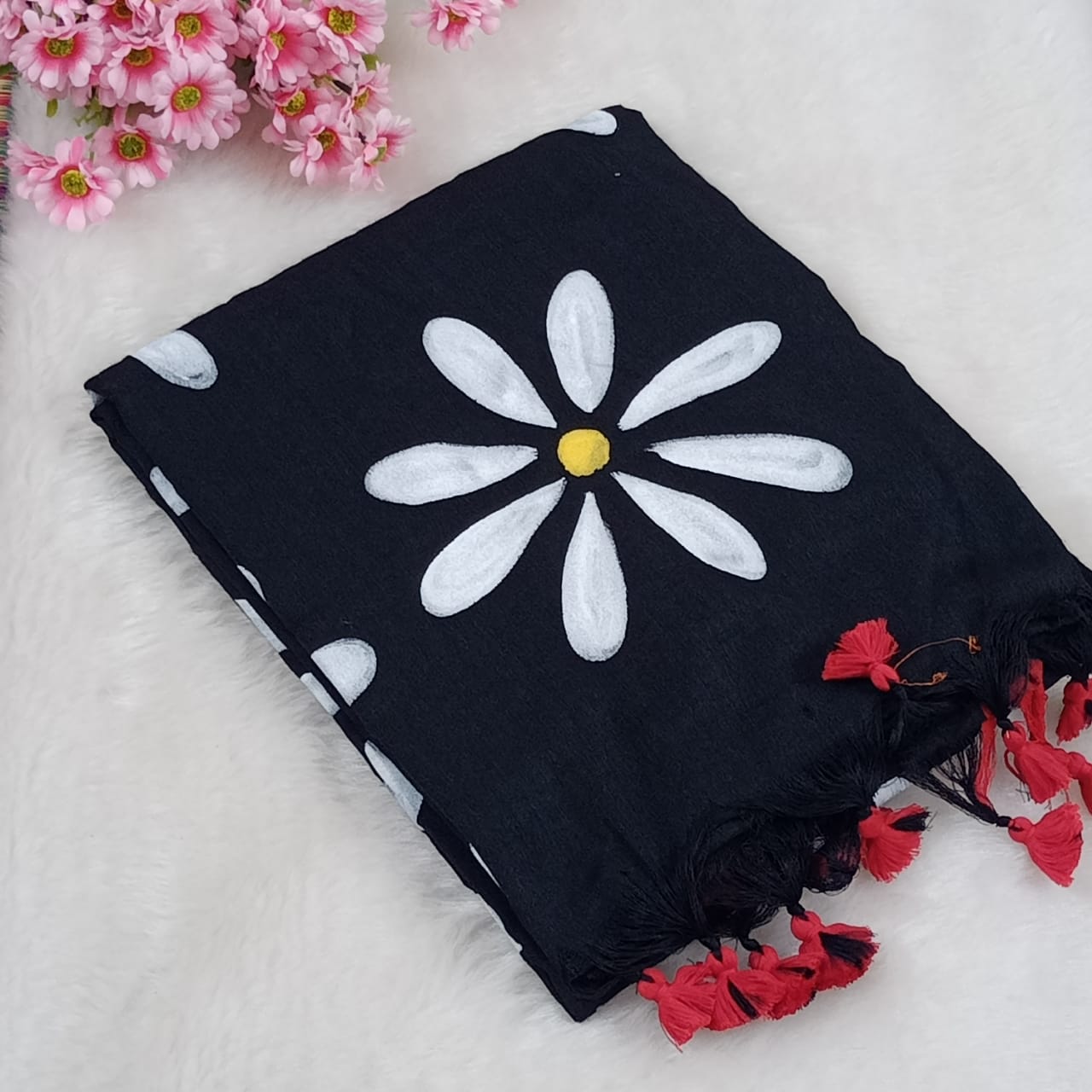 Hand painted Daisy Khadi cotton