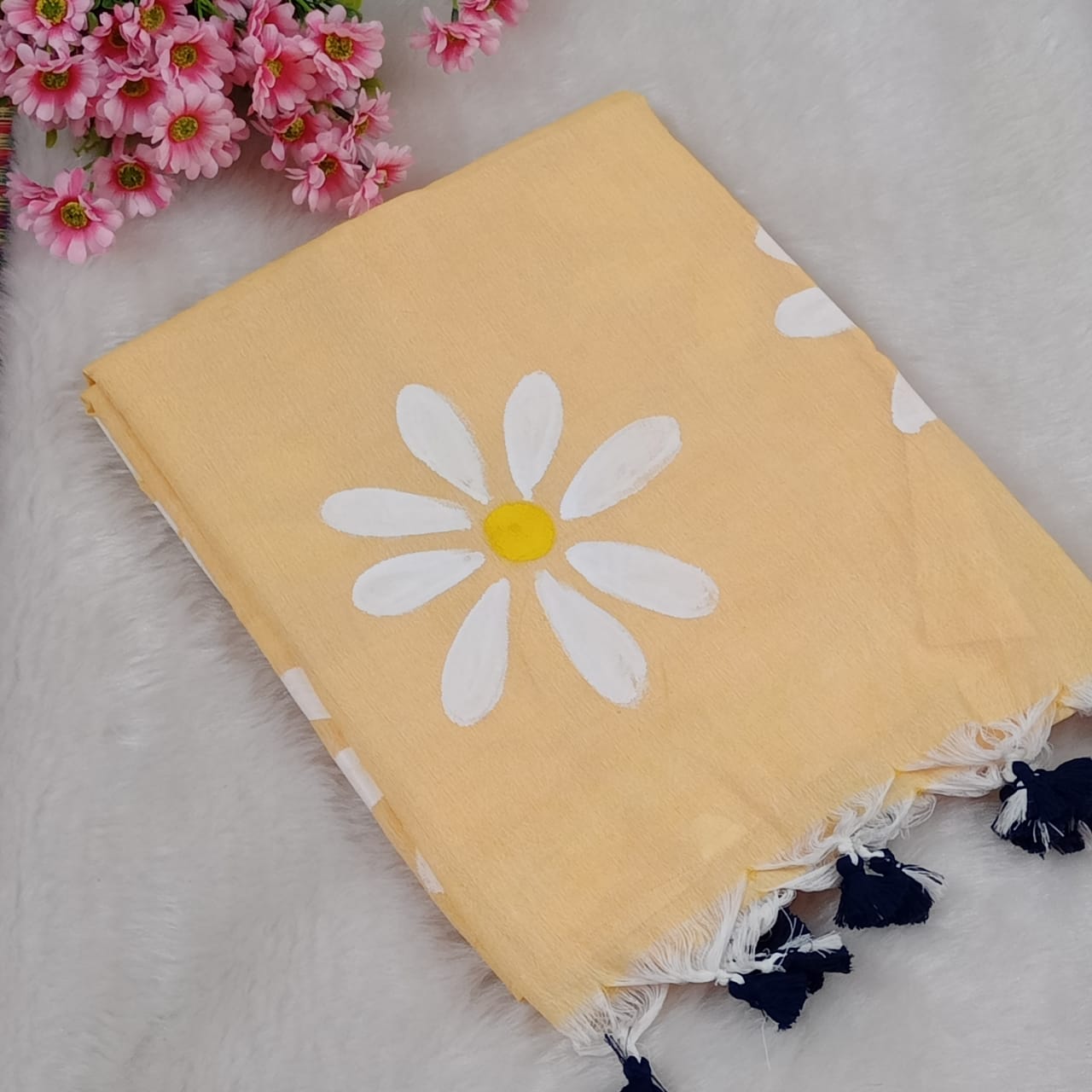 Hand painted Daisy Khadi cotton