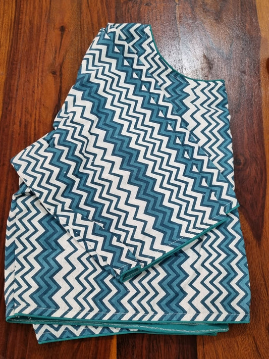 Blue ZigZag Cotton Blouse