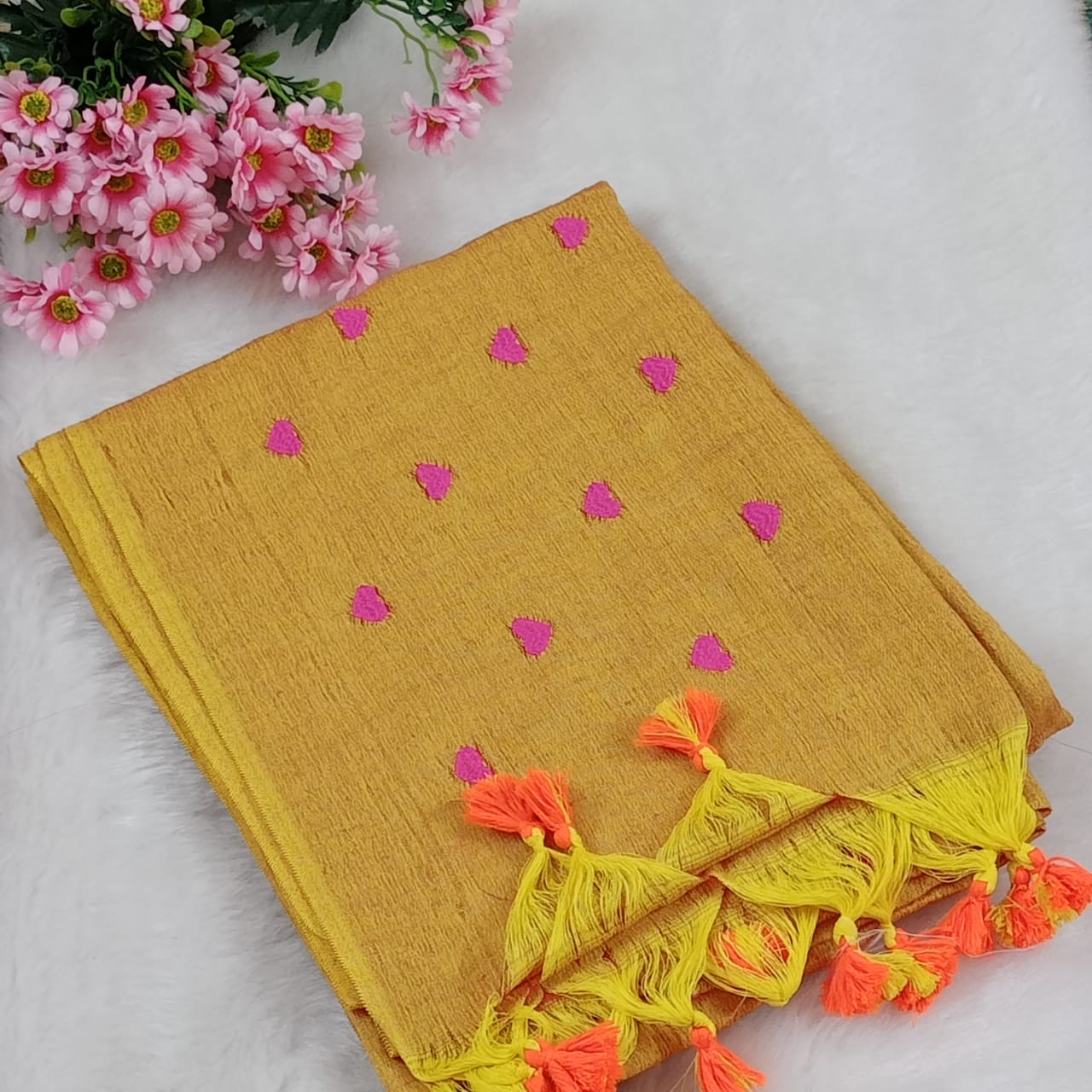 Heart embroidery khadi cotton