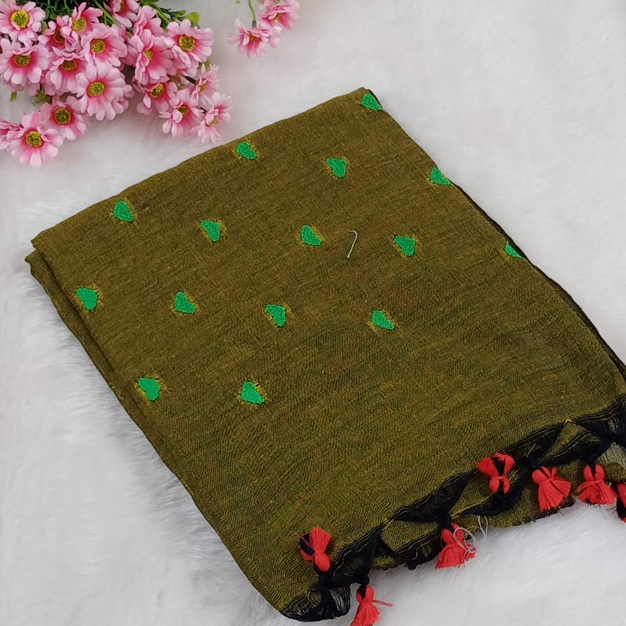 Heart embroidery khadi cotton