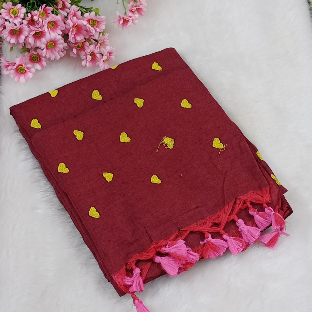 Heart embroidery khadi cotton